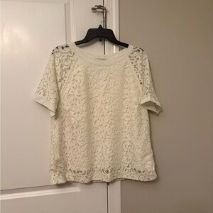 Banana Republic Cream Lace Short-Sleeve Top